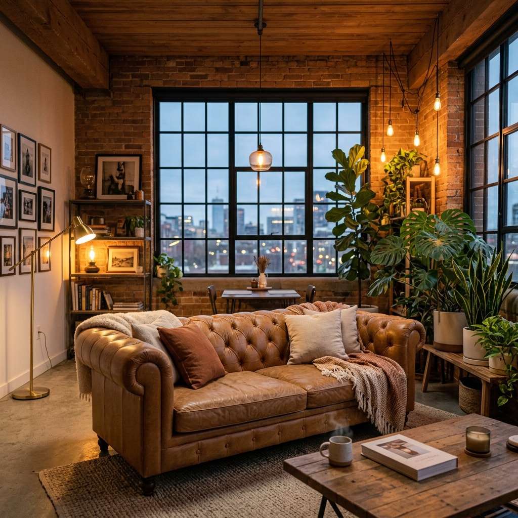Loft tan leather sofa
